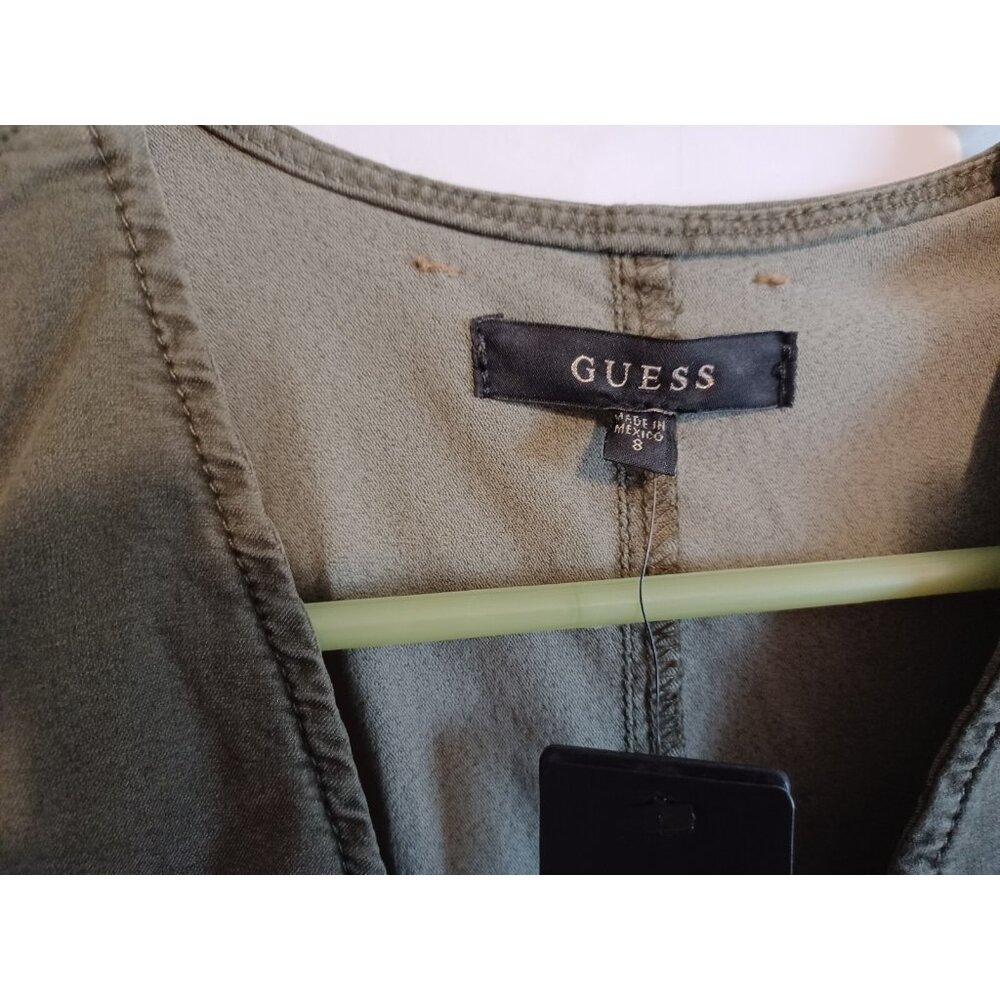 GUESS MAXINE ZIP-UP GREEN  WITH SLITS DENIM JUMPSUIT SIZE 8 - Picture 6 of 8